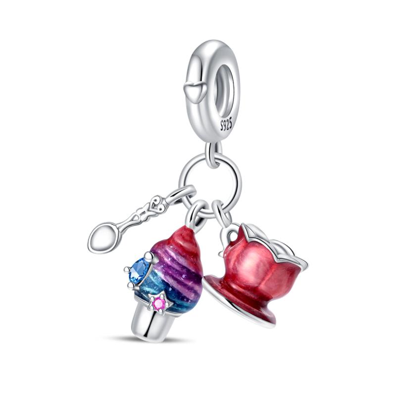 925 Silver Coffee Cake Bread Ice Cream Tea Beer Charms Pendant for 3mm Bracelets DIY Jewelry