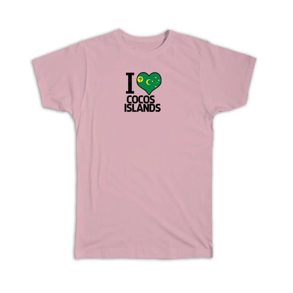 Gift T-Shirt : I Love Cocos Islands Flag Heart Country Crest Expat L