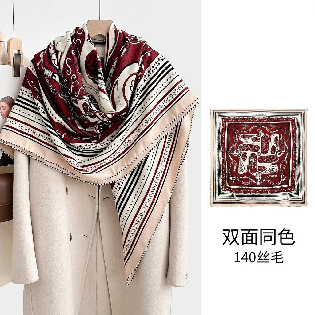 New silk wool square scarf women's versatile fashion autumn and winter warm silk silk scarf shawl silk wool square scarf