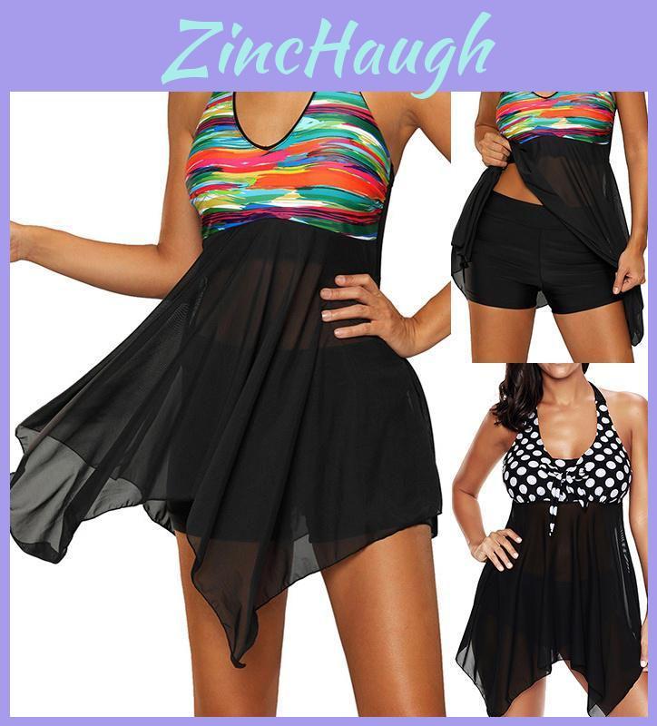 Stylish Women's Tankini Vintage Mesh Swimwear With High Waist Boxer Shorts In Dotted Design