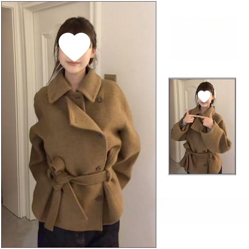 

Женское ретро-пальто из высококачественной шерсти 2026 года с воротником-стойкой и поясом Large