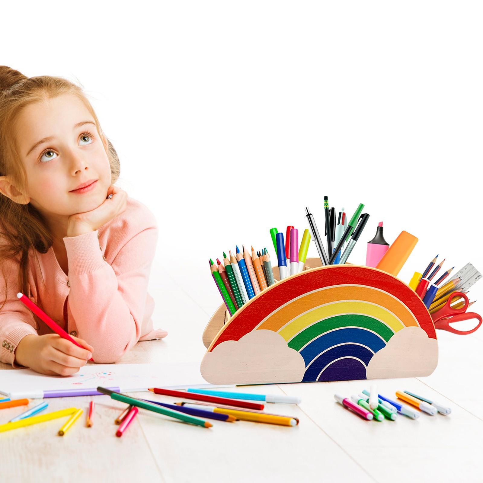 

(SU)Деревянный держатель для ручек Радужный настольный офисный канцелярский тюбик Органайзер для небольших предметов