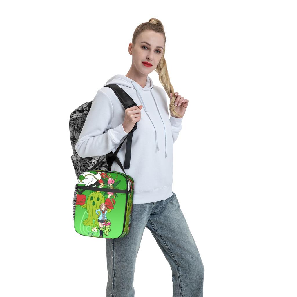 Anime Digimon Adventure Palmon Lunch Bag Vintage Travel Lunch Box Print Portable Insulated Tote Food Bags