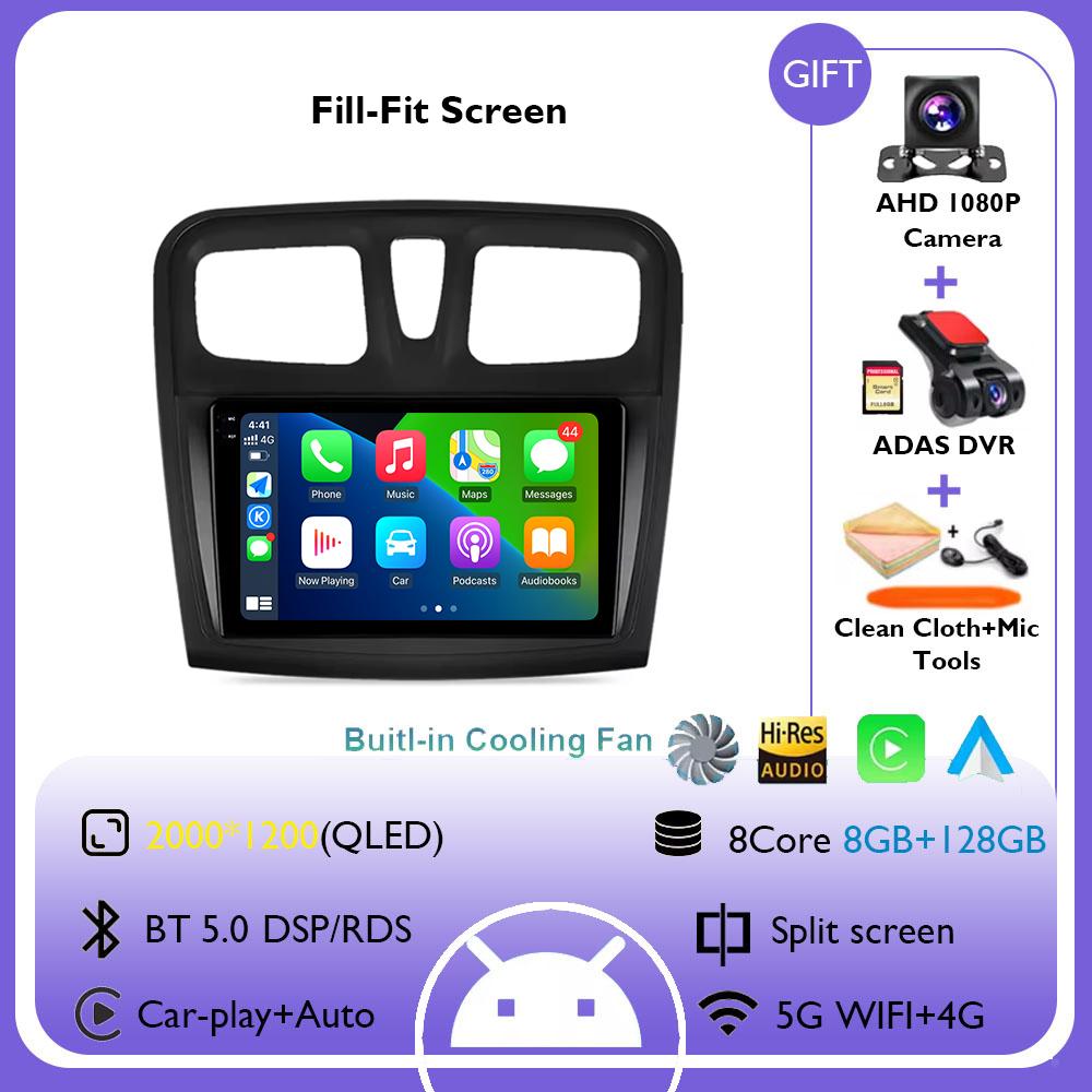 Android 14 Wireless Carplay Auto Car Radio Multimedia Player for Renault Logan 2 Sandero 2 2012 - 2019 GPS Stereo Head Unit