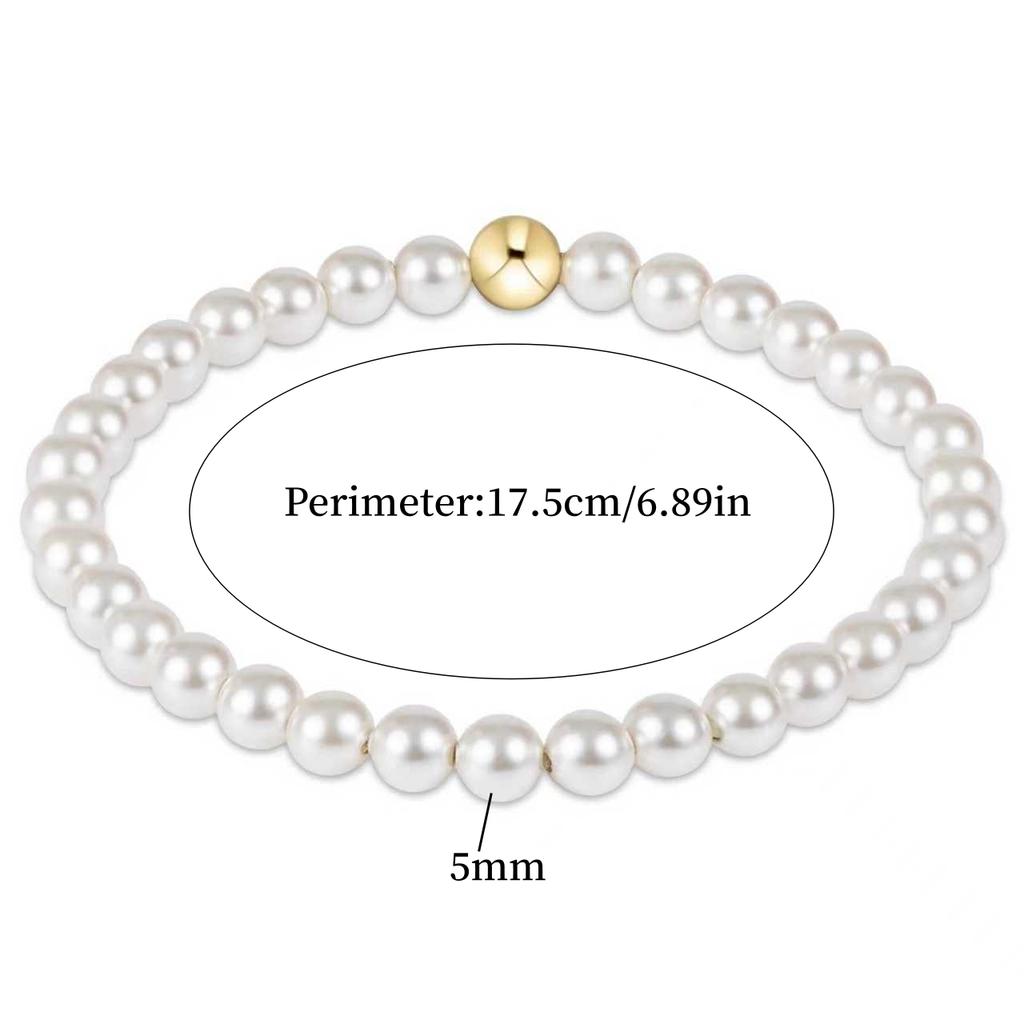 Vlen White Pearl Bead Bracelets for Women Elastic Stackable Boho Chic Simple Elegant Jewelry Gift for Women Girls Her