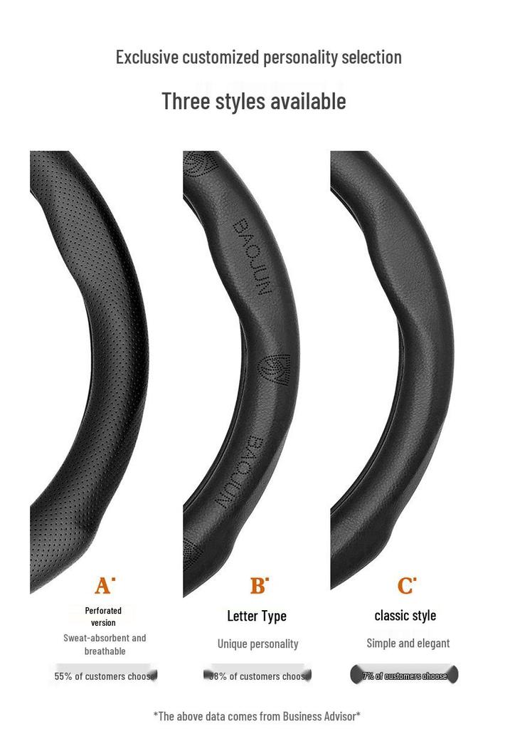 Genuine Leather Steering Wheel Cover for Baojun 730, 510, 530, 310W, 360, 560, 630