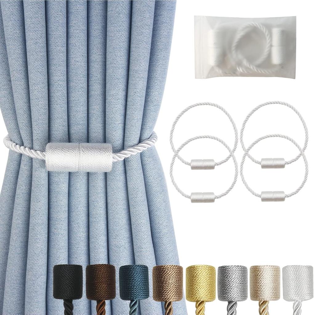 Magnetic Curtain Tiebacks 2 Pack Black Curtain Rope Tieback Curtain Holders for Drapes Modern Tie Backs Decorative Curtain Holdbacks