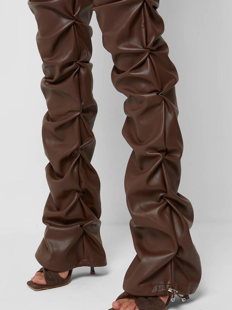 Damen Mode Schlank Geschnittene PU-Leder Lange Hosen, Persönlichkeit Faltbare Micro-Saum Hosen für Damen, Neue Saison