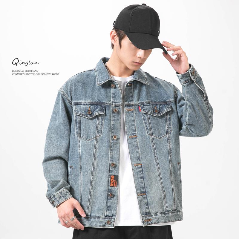 

Куртка джинсовая ретро стираная мужская модная брендовая свободная большого размера американская повседневная короткая куртка 4XL