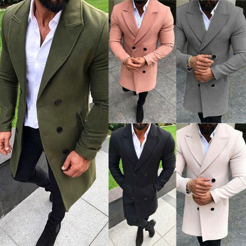 Luxurious Men's Winter Trench Coat With Warm Lapel And Hidden Shoulder Pads