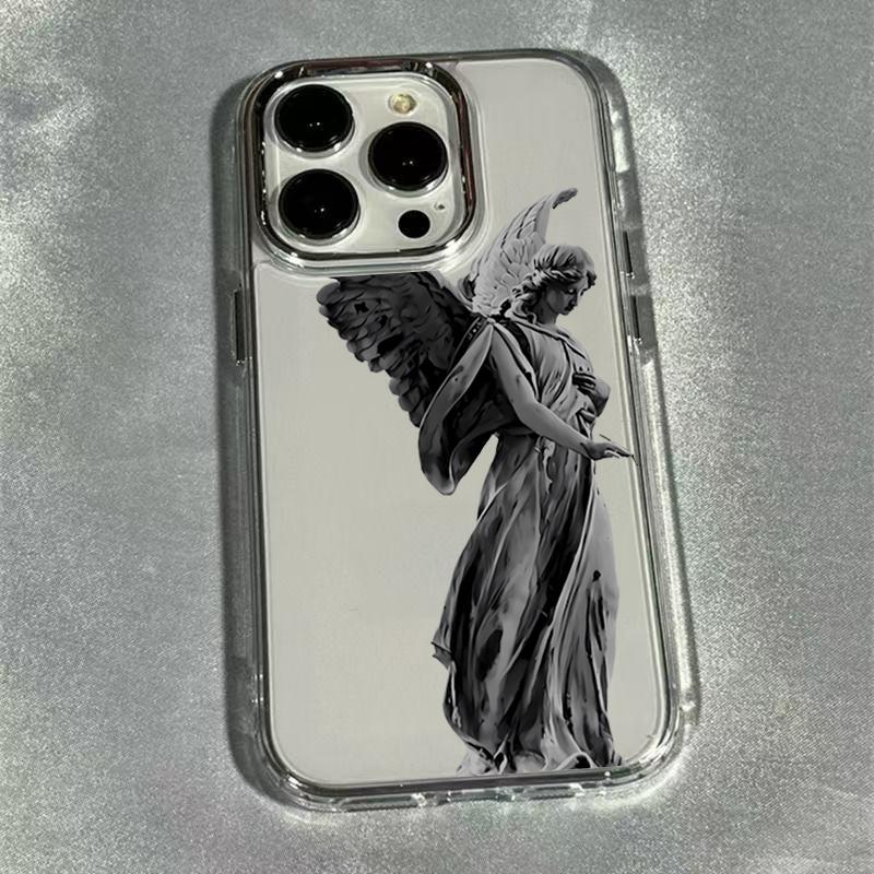 Angel Wings Metal Frame Transparent Phone Case For iPhone 17 Air 16E 16 15 14 13 12 11 Pro Max XS X XR 7 8 Plus SE 2020 17 Cover