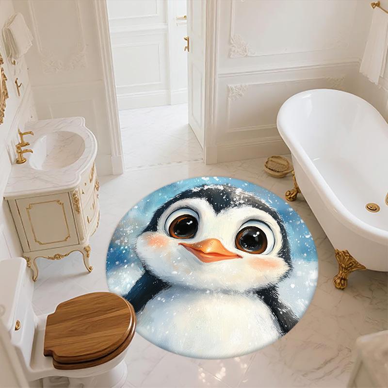 Snowing Penguin,Round Area Rug,Carpet Rug for Living Room Bedroom Sofa Playroom Decor,Non-slip Floor Mat