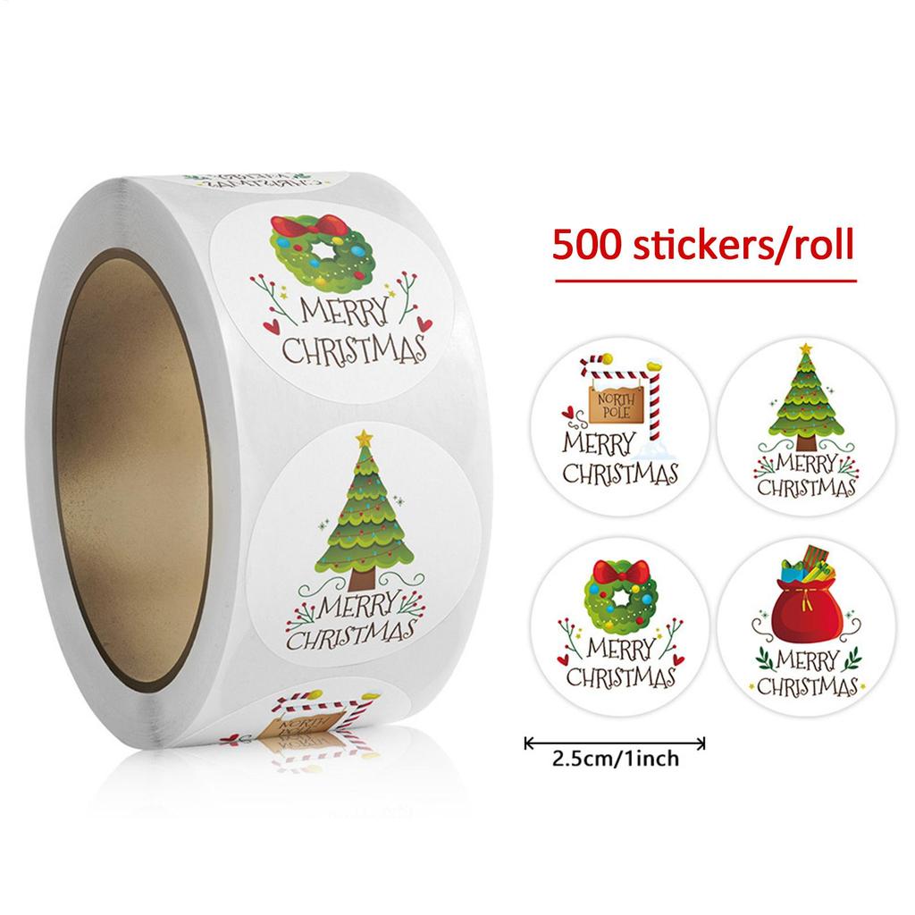 Roll Of Christmas Stickers Christmas Winter Holiday Labels Roll Seal Decals Paper Gift Wrapping Supplies For Scrapbooking