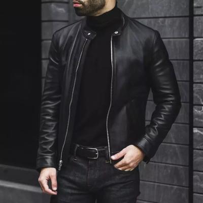 AL KHALID Motorrad Stilvolle Herren Lederjacke Schwarz Echtes Lammfell Lederjacke