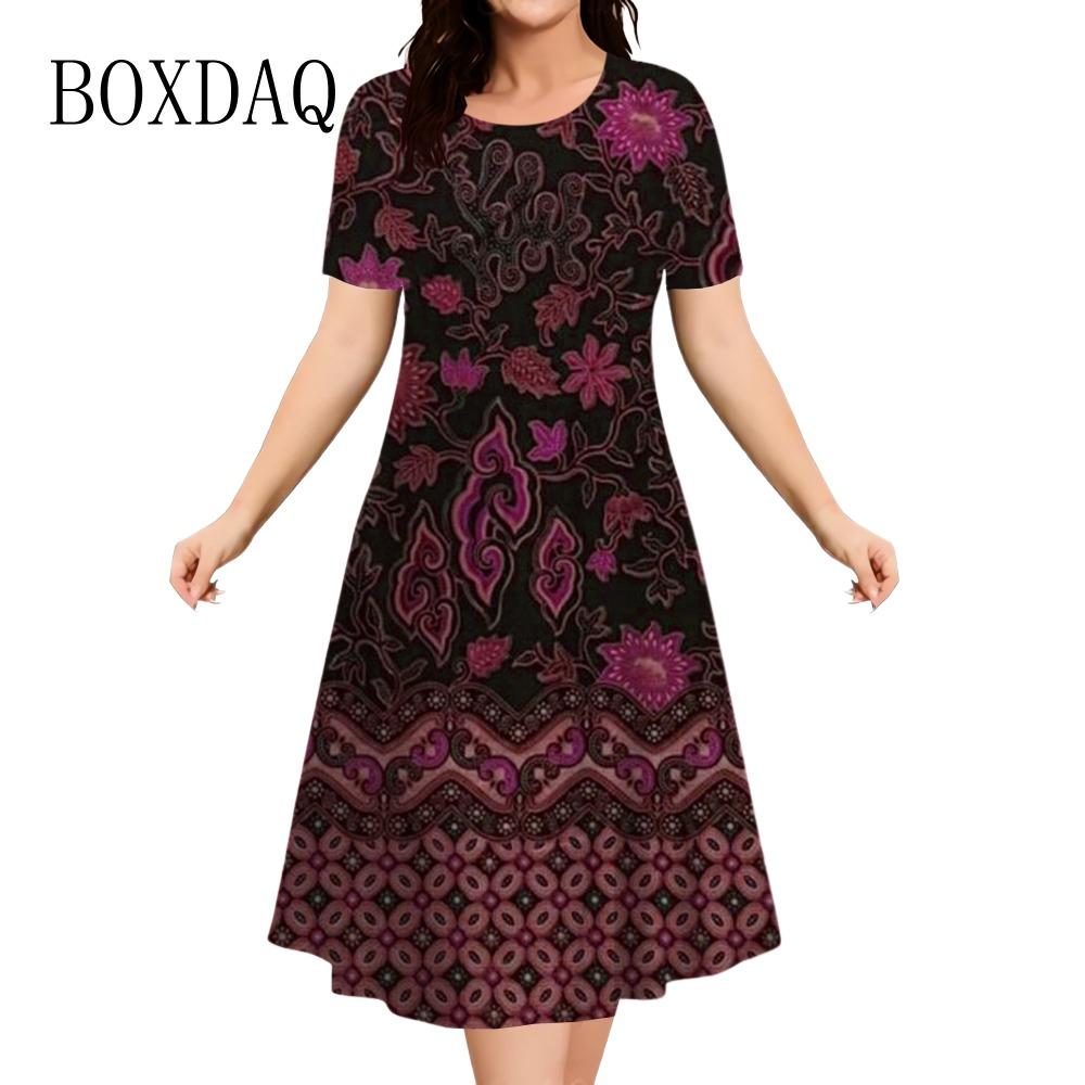 Vintage Ethnic 3D Print Dresses Summer Women O-Neck Short Sleeve Casual Loose A-Line Dress  Fashion Plus Size 6XL Retro Clothes