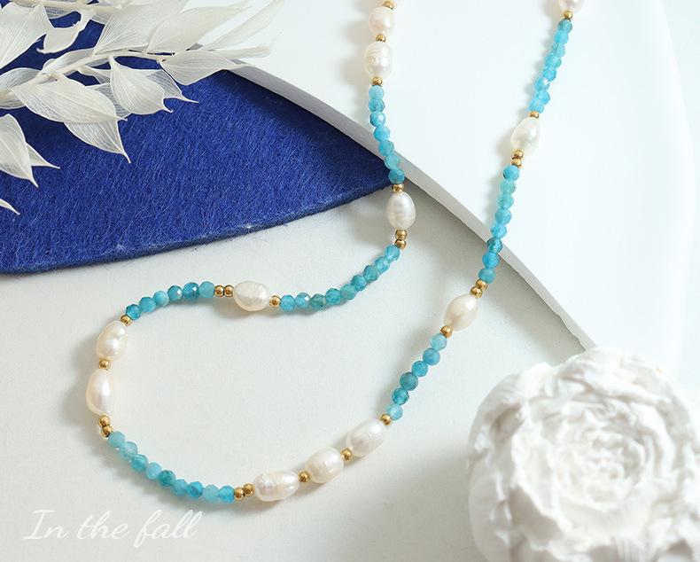 European-American Fashion Blue Stone & Freshwater Pearl Necklace