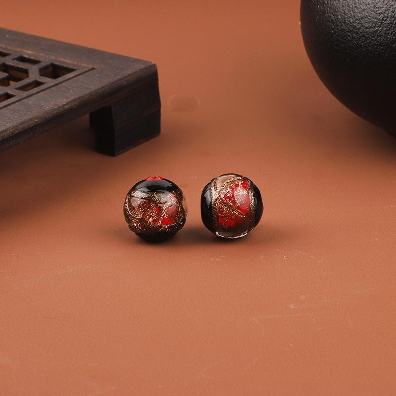 Incense Ash & Gold Sand Glazed Round Beads for DIY Accessories