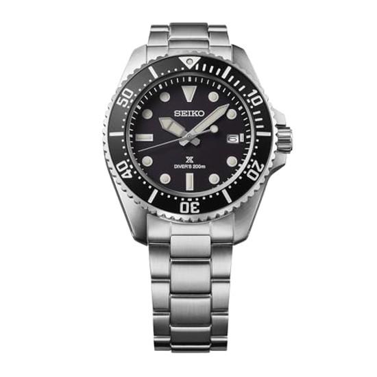 Seiko Watch PROSPEX SBDJ063 Mens Wristwatch Divers 200m Water Resistant Air Diving Solar Powered Date Calendar Equipped Diver Scuba Silver Black Dial