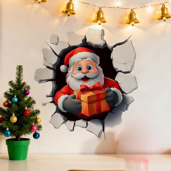 3D Santa Claus Wall Art Christmas Stickers, Self-Adhesive Decals for Home Holiday Party Atmosphere Decor Decor, Waterproof PVC Living Room Bedroom