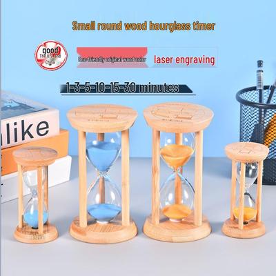 Children's Durable Hourglass Timer: 1-30 Min Wooden Round Ornament
