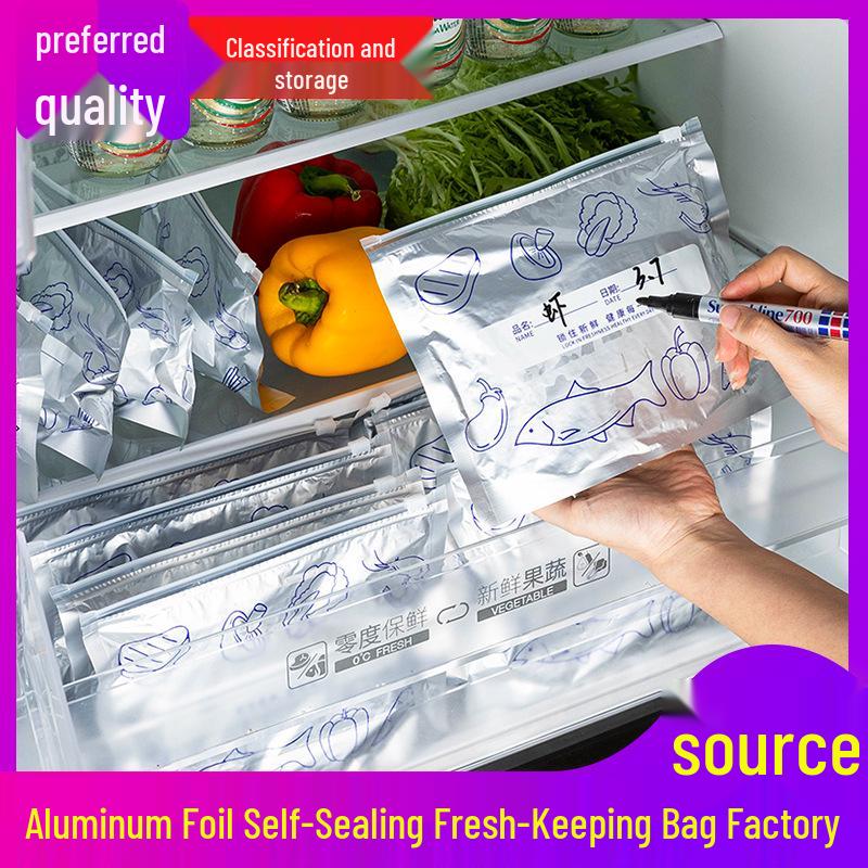 Self-Sealing Aluminum Foil Storage Bag for Fresh-Keeping Meat, Ingredients, Fruits, and Vegetables