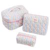 3pcs Cotton Quilted Travel Makeup Bags Large Cosmetic Bags Toiletry Organizer Bags for Women and Girls