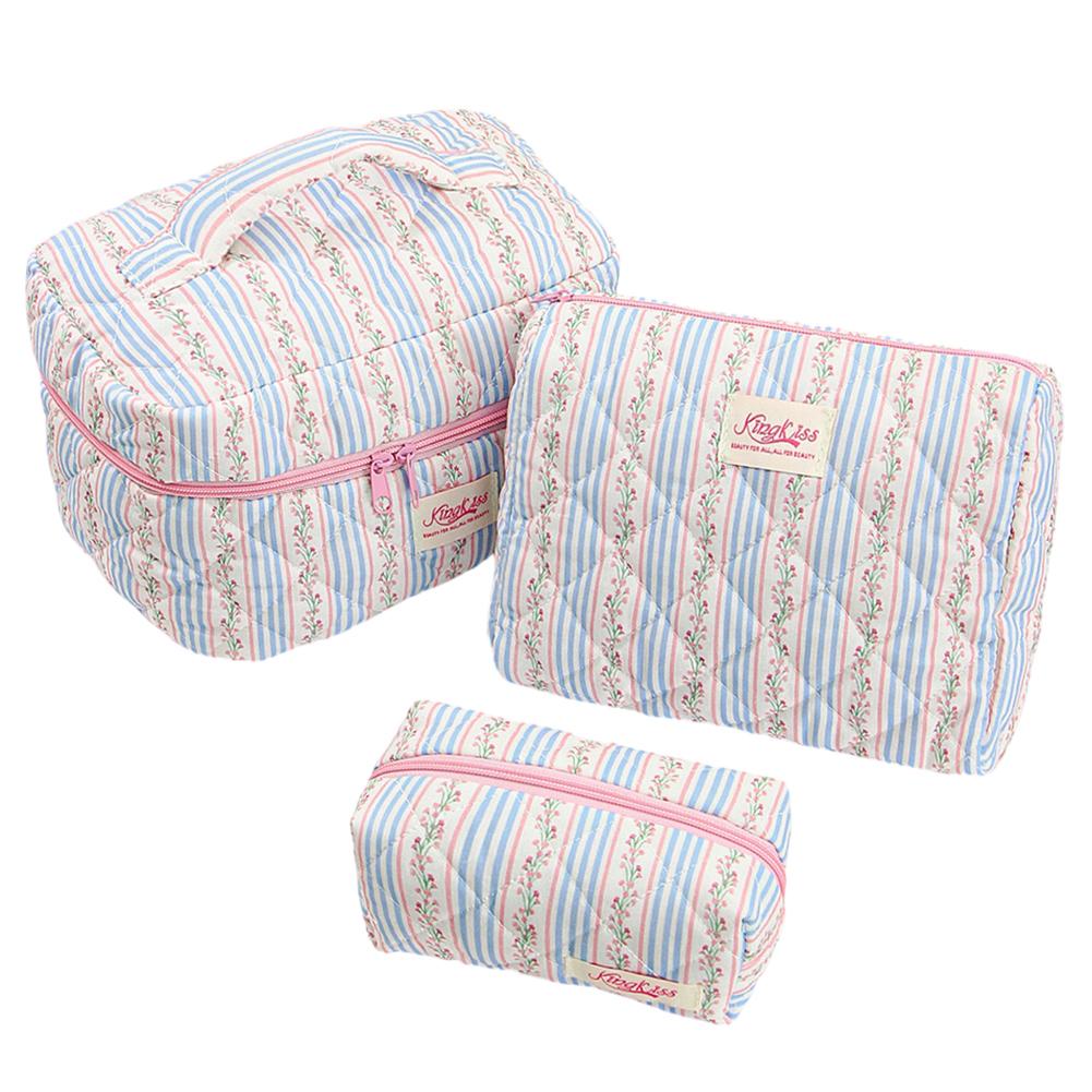 3pcs Cotton Quilted Travel Makeup Bags Large Cosmetic Bags Toiletry Organizer Bags for Women and Girls