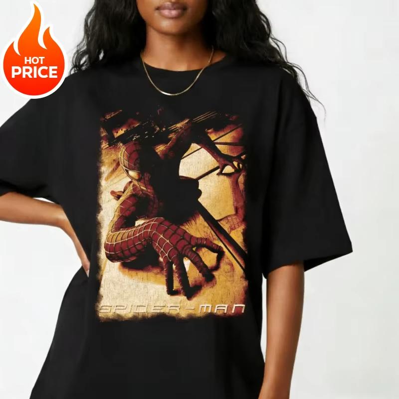 2026 new SpiderUnisex Marvel Unisex  Women Summer TShirt Retro LooseFitting Casual Unisexs  Womens ShortSleeved TShirt M