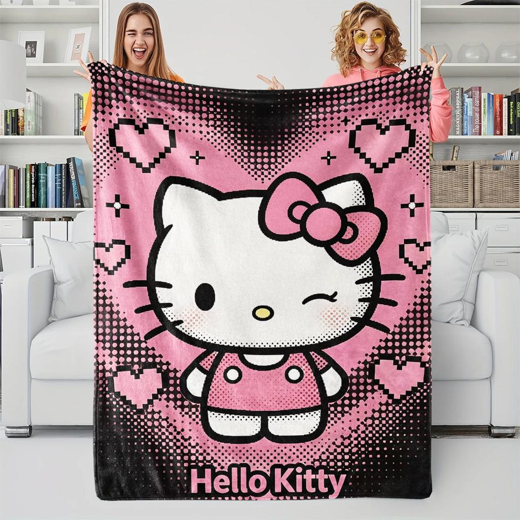 Hello Kitty Flannel Throw Blanket, Cute Cartoon Soft Warm Fleece Blanket for Sofa, Bed, Travel, Camping, Kids & Home Decor