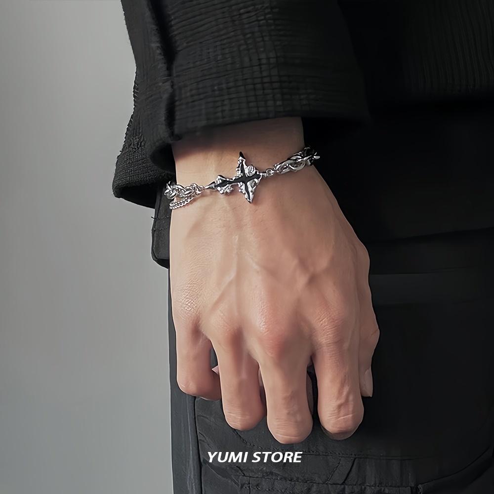 Unisex Dark Titanium Steel Cross Bracelet Punk Hip Hop Trendy Non Fading Kpop Gift for Men Women