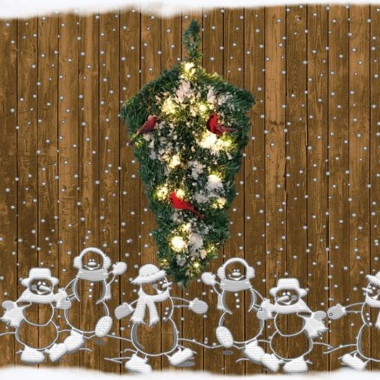 Yousheng Artificial Christmas Teardrop Swag 20" Faux Pine Greenery Teardrop Wreath with Fake Snow And Red Birds Ornament for Xmas Door Fireplace Table