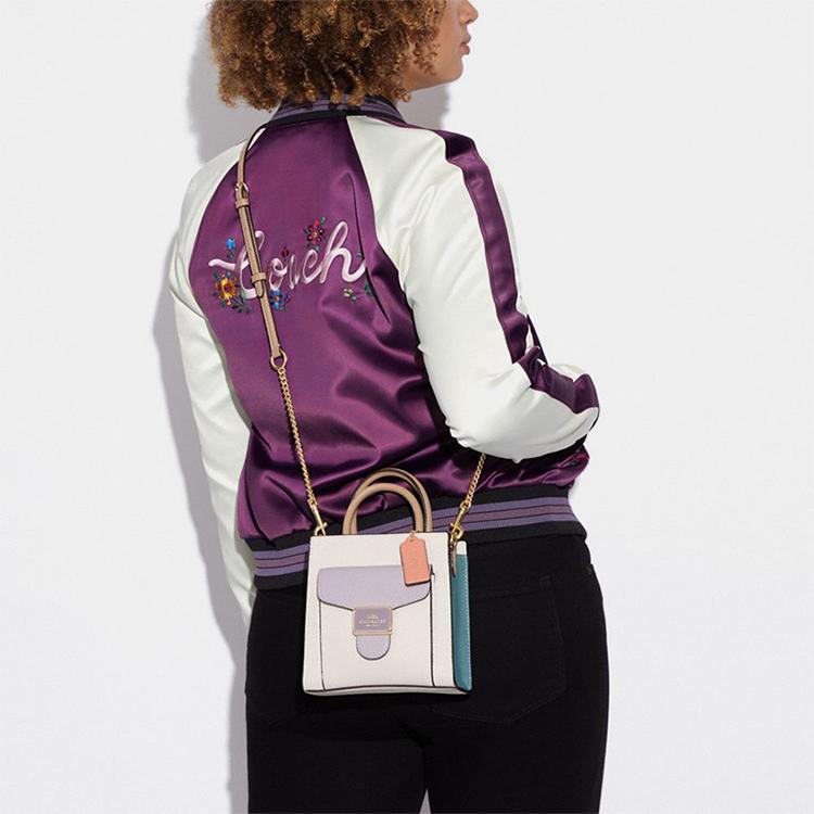 New COACH Pepper Cow Leather Sheet Music Bag, Handbag, Shoulder Bag, Crossbody Bag Trumpets Women's White & Lilac Purple CA620-IMCAH