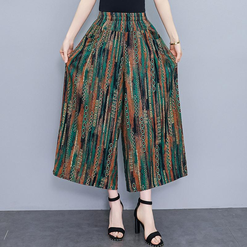 Summer Wide Leg Pants for Women Vintage Clothes Plus Size Loose Elastic Waist Casual Pants