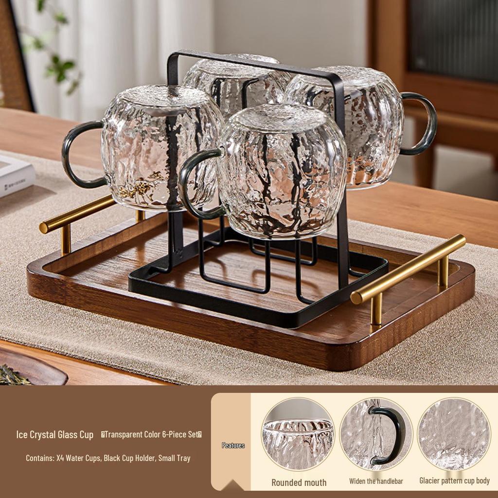 Luxury Glacier Glass Pitcher & Cup Set for Living Room - Elegant Cold Water Drinkware