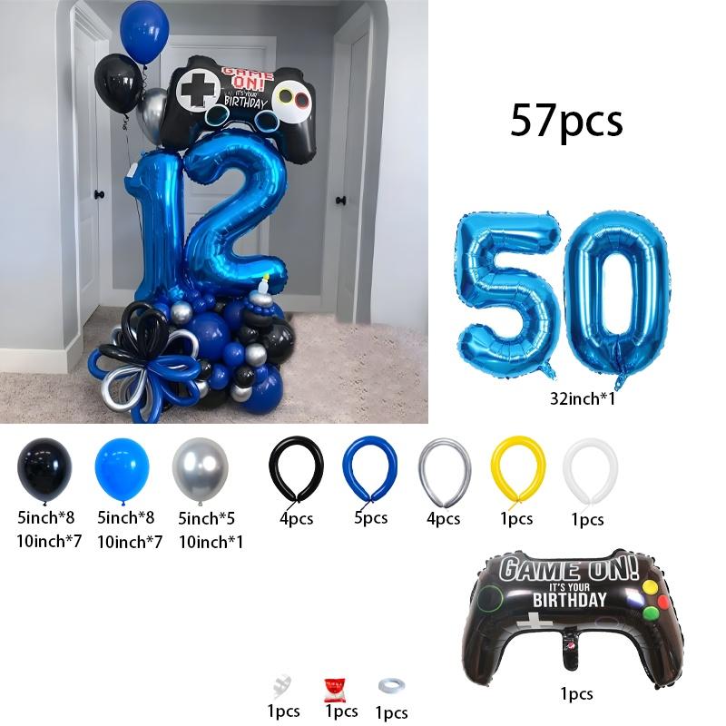 

57-Piece Game Controller Balloons – Deep Blue Number Birthday Balloon Set, Gaming-Themed Party Décor, Surprise Gift for Kids’ Bi Other