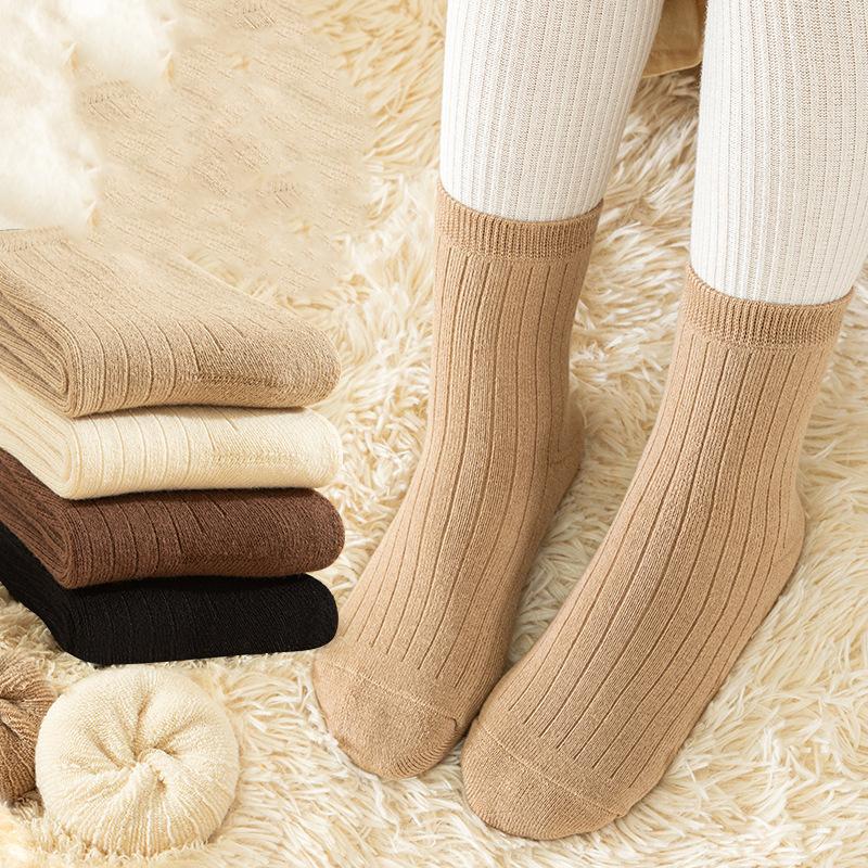 Children's Socks Cotton Wool Circle Thickened Cashmere Autumn Warm Solid Color Toddler Boys and Girls Winter Socks