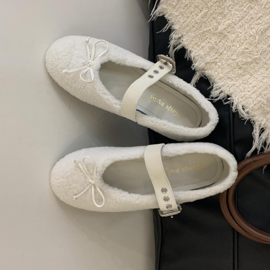 Fashion Shoes Woman 2025 Loafers Fur Autumn Low Heels Female Footwear Shallow Mouth Bow-Knot New Comfortable Winter Fall Dress  Shoes Wo