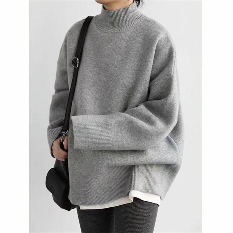 Women's Fall/winter Semi-turtleneck Solid Color Loose Short Knit Sweater
