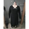Women's casual long dress with long sleeves V-neck solid color wood earrings plus size dress