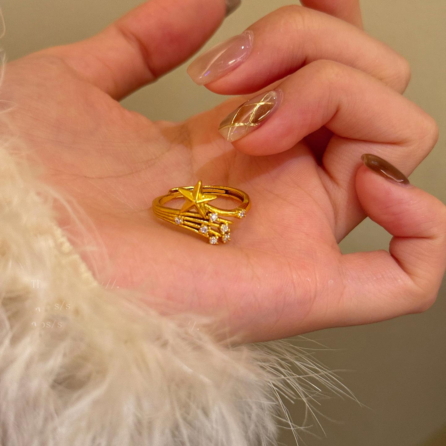 

Vintage Maillard style zircon fireworks star opening ring niche index finger ring exquisite jewelry