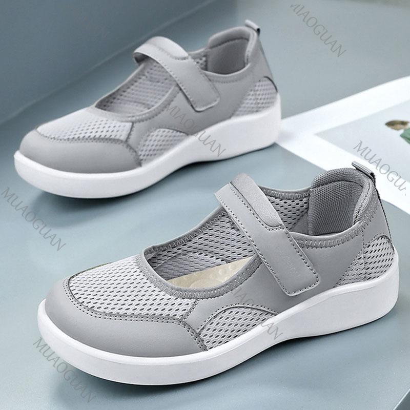 Fashion Shoes for Women Summer New Mesh Breathable Casual Flats Soft Sole Lightweight Flat Bottom Middle-aged Mom's Vulcanize Shoes