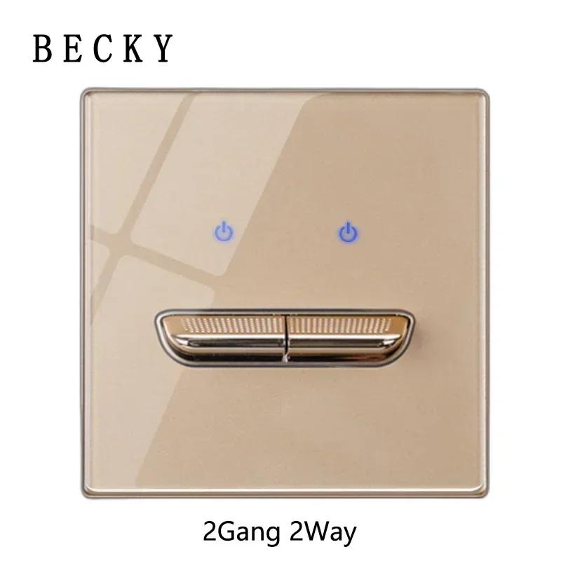 

Золота панель настінного вимикача зі скла з підсвічуванням LED, європейська розетка 16А, ретро-тумблер, стандарт ЄС/Великобританії, 2 USB-розетки, 1-4 пости