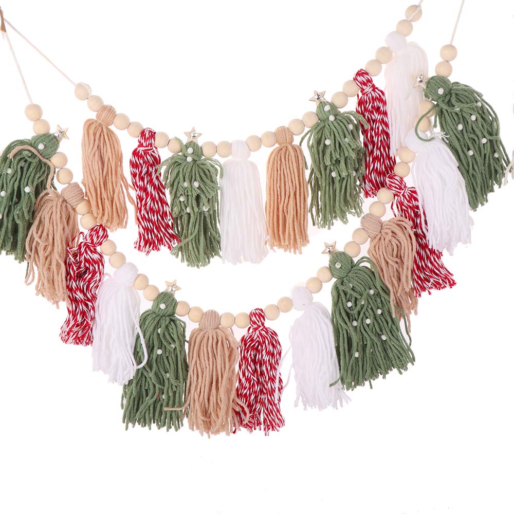 Boho Style Christmas Tassel Ornaments Colorful Tassel Banner New Year Hanging Pendant Home Decor