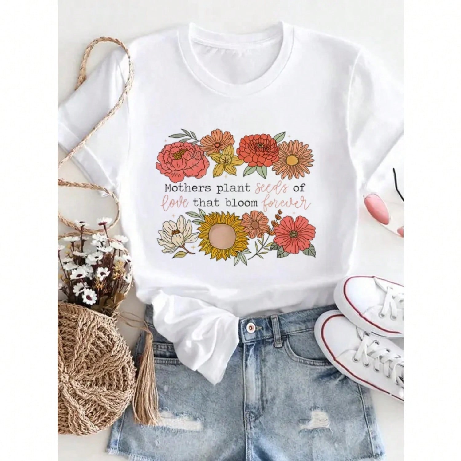 Casual Flower Print Pattern Cartoon Fashion Short Sleeved Printed unisex T-Shirt Top Printed unisex Clothing T-Shirt S разноцветный
