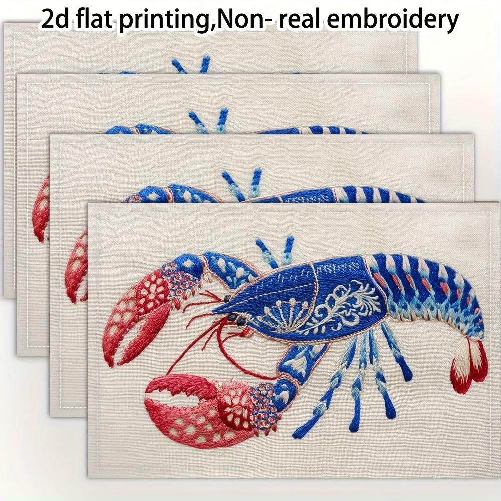 

2D Flat Lobster Placemats Set of 4 Seafood Theme Red Blue Crab Print Table Mats Linen Decor for Coastal Kitchen Beach House 4Pcs-30X45cm(12X18in