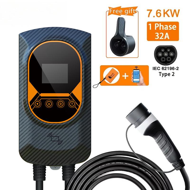 32A Electric Vehicle Car Charger EVSE Wallbox Wallmount 7.6/11/22KW Type2 Cable IEC62196 APP Control EV Charging Station