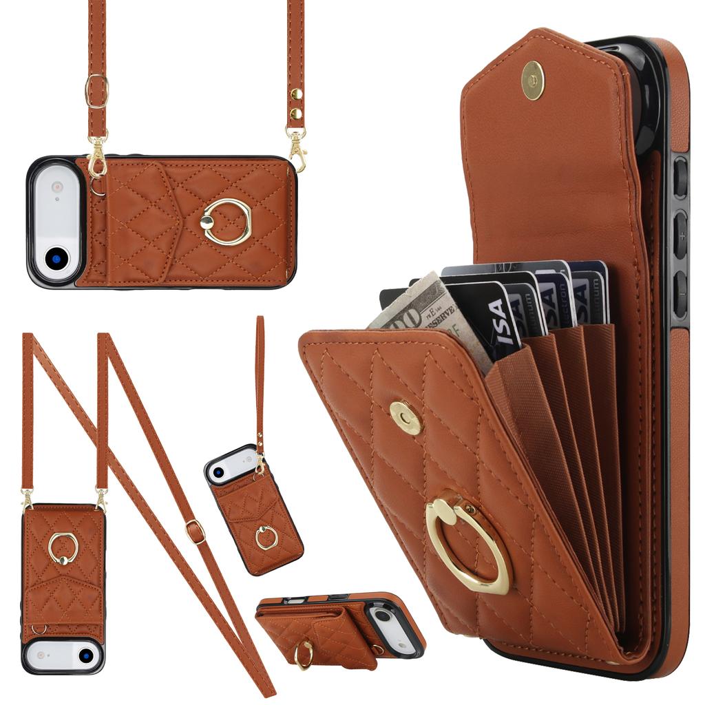 For iPhone Air Case RFID Blocking Card Bag Leather + TPU Crossbody Phone Cover with Ring Kickstand