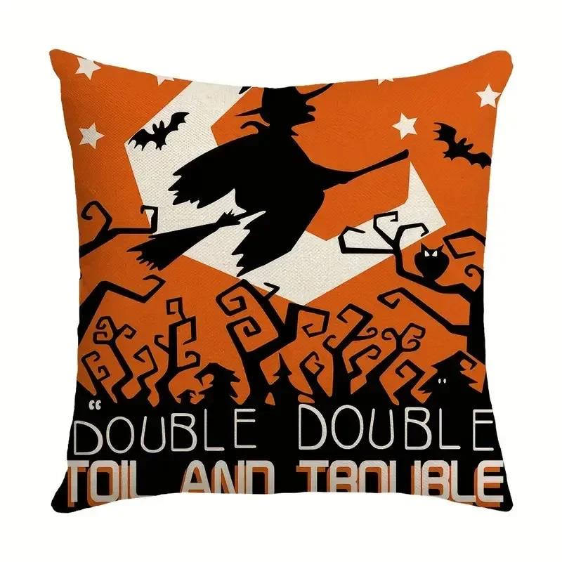 40/45/50cm Halloween Party Decorations Linen Pillowcase for Sofa Black Witch Ghost Print Throw Pillow Cover Home Decor