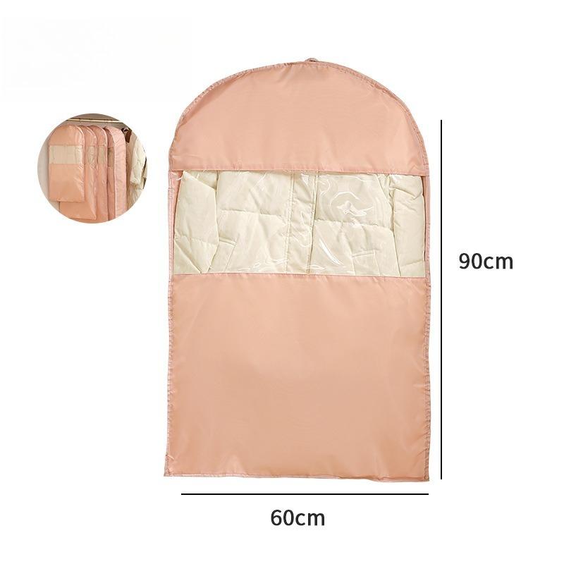 

Hanging Garment Dust Cover with Compression for Down Jacket Long Clothes Coat Wardrobe Storage Bag Dustproof Clothes Organizer розовый
