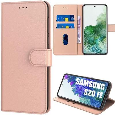 Protective Case - PROSHOP - for Samsung S20 FE - Pink - Card Holder - Leather Effect